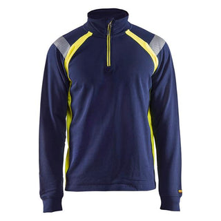 BLAKLADER 343211589 Sweatshirt with Half Zip, Navy and Hi-Vis Yellow