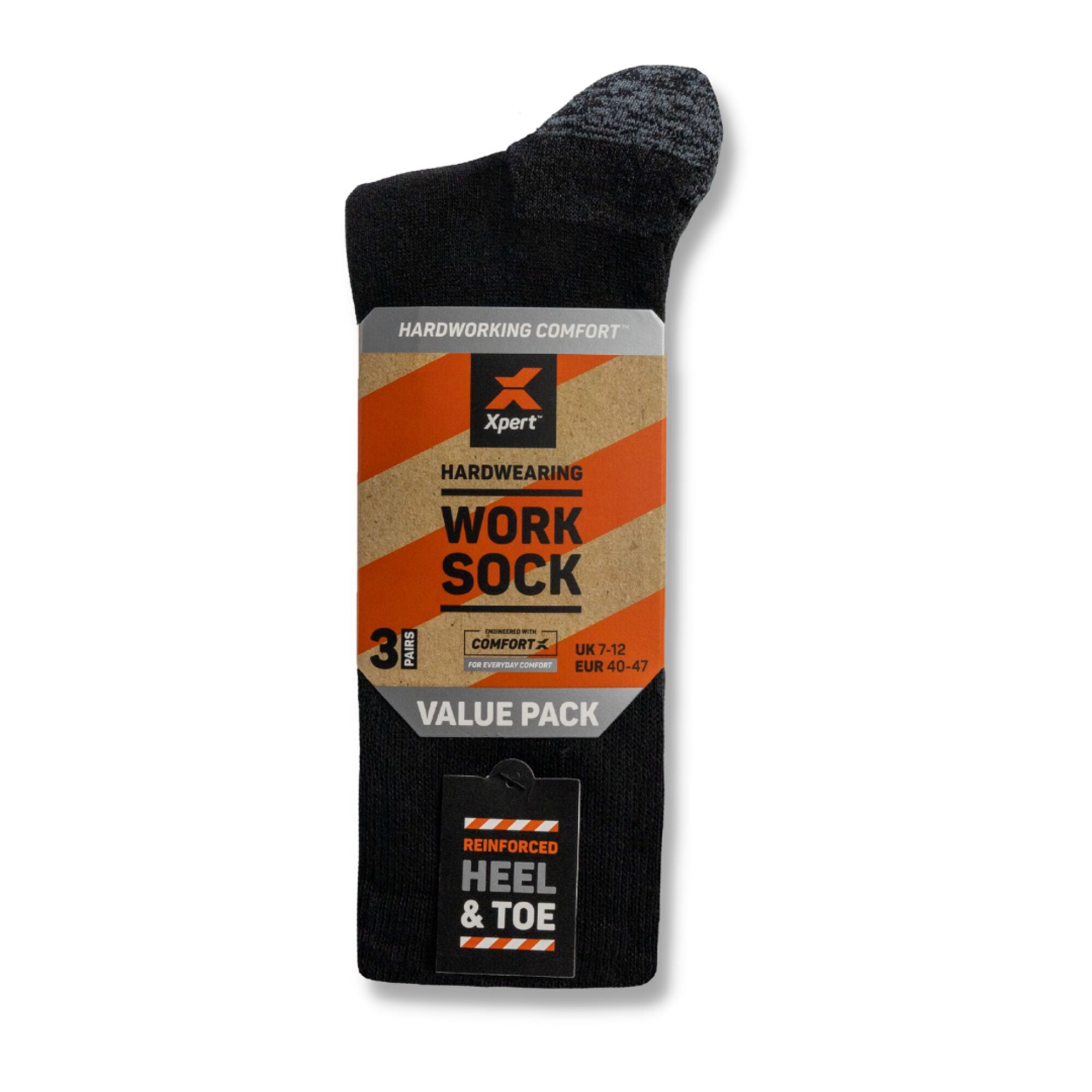 Xpert Core Comfort Work Sock 3 Pack Black/Grey