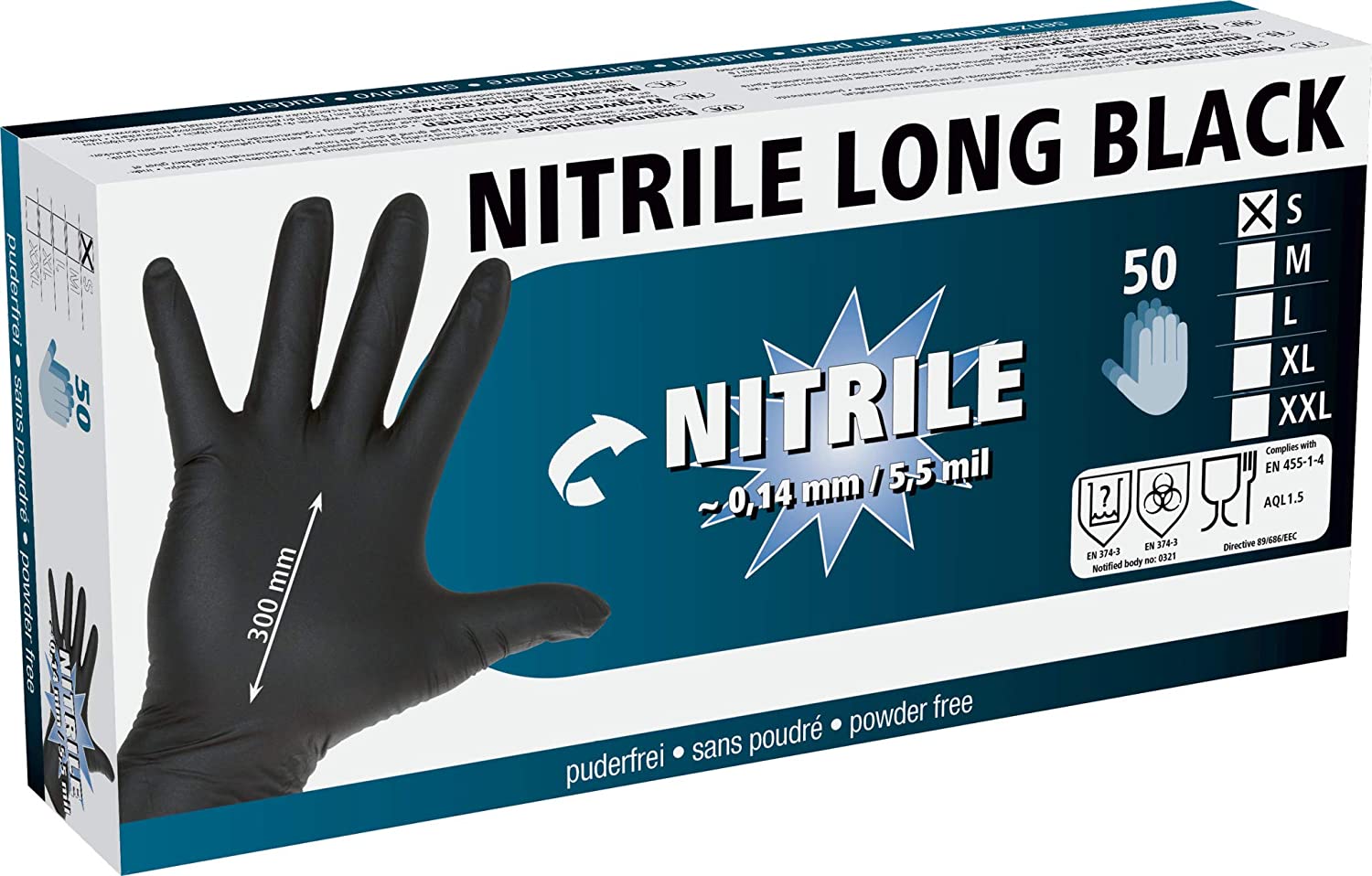 Nitrile Long Black Pack Of 50